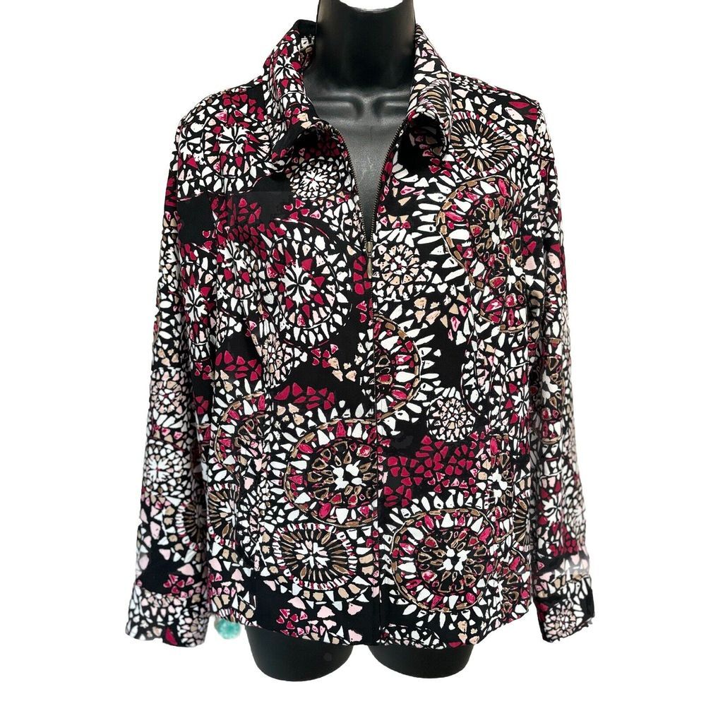 Christopher & Banks Black/Brown/Burg‎ Medallion Jacket Zip Up Pockets Size M